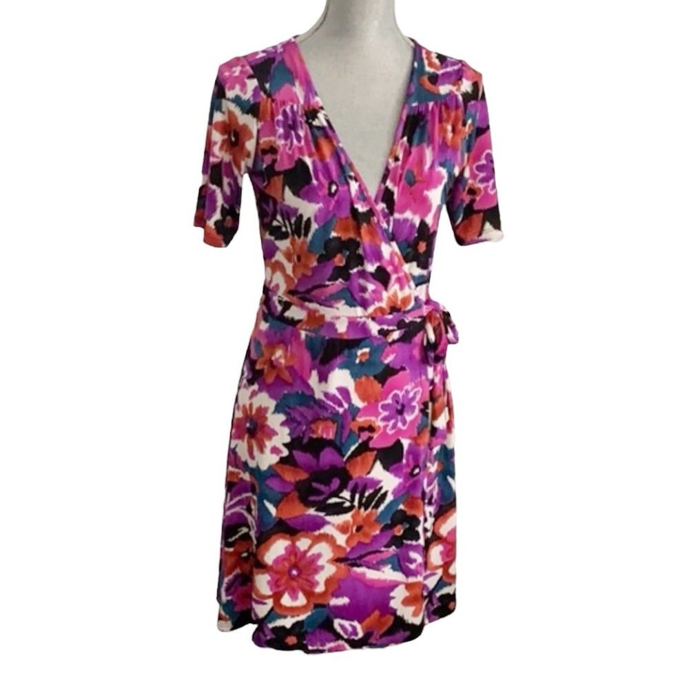 Lily Magenta Multi Wrap Dress Office Days and Baby Shower Brunch Ready Petite M